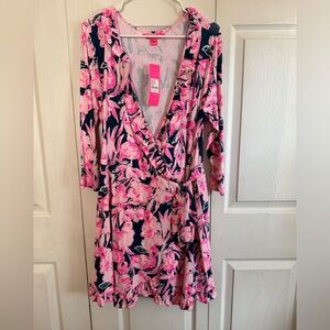 XL Lilly Pulitzer Jessalynne Romper in Inky Navy Flamingle NWT